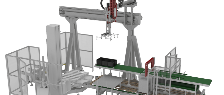 Collection, assembly and packaging line for modular plastic shelves